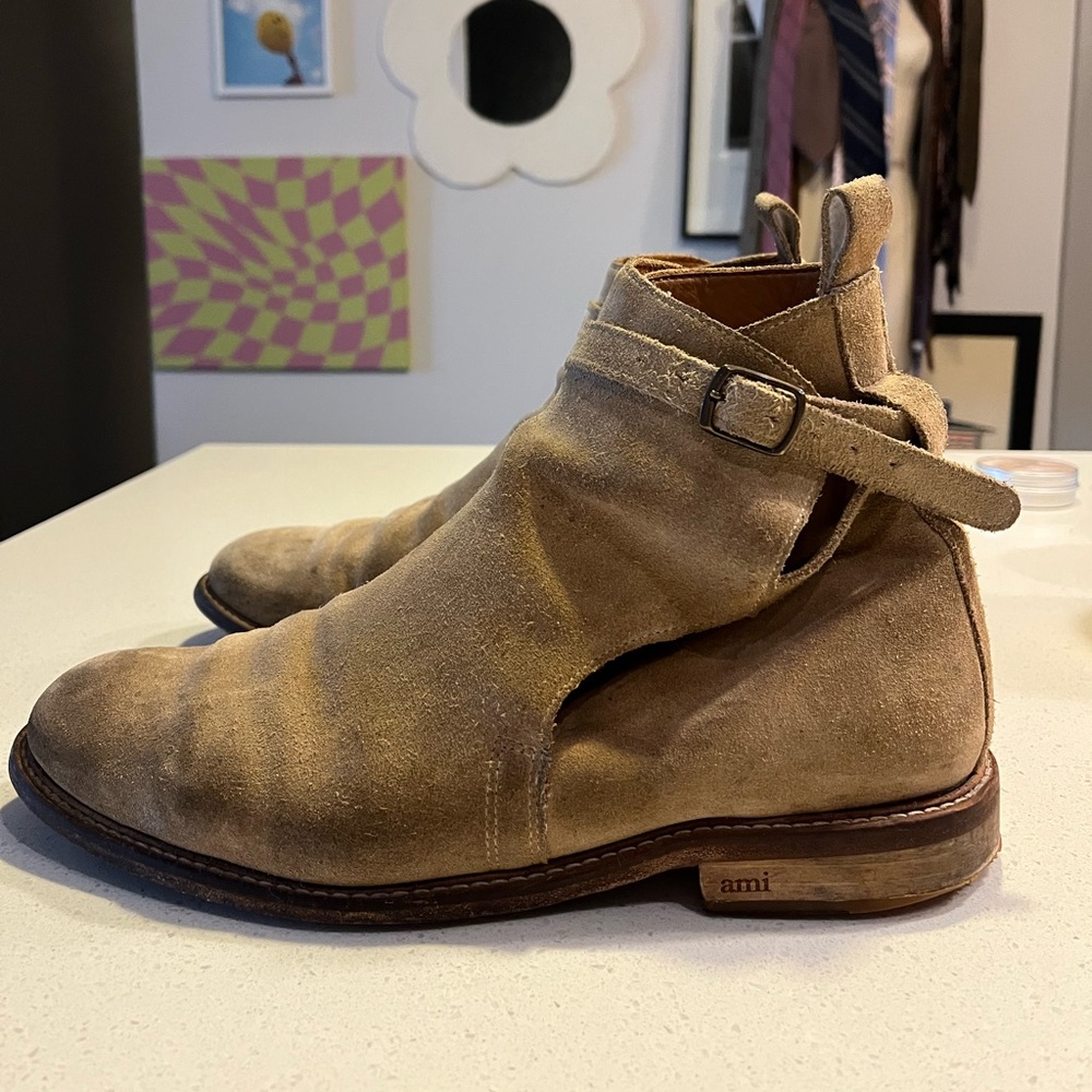 Ami Alexandre Mattiussi jodphur suede tan boots 10